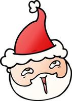 gradient cartoon of a male face with beard wearing santa hat vector