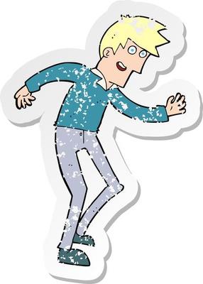 retro distressed sticker of a cartoon happy man dancing