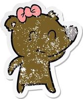 distressed sticker of a female bear cartoon vector