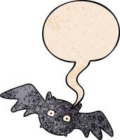 cartoon vampire halloween bat and speech bubble in retro texture style vector