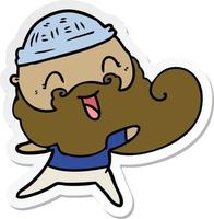 sticker of a happy man with beard and winter hat vector