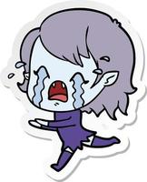 sticker of a cartoon crying vampire girl vector