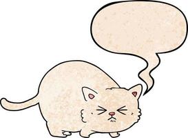 cartoon angry cat and speech bubble in retro texture style vector