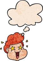 cartoon boy's face and thought bubble in grunge texture pattern style vector