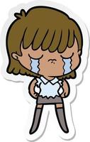 sticker of a cartoon woman crying vector