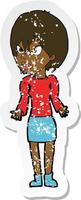 retro distressed sticker of a cartoon annoyed woman vector