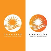 River And Sun Logo Design, Natural Landscape Illustration, Company Brand Vector