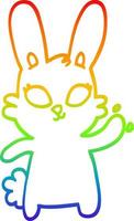 rainbow gradient line drawing cute cartoon rabbit waving vector