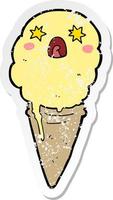 distressed sticker of a cartoon shocked ice cream vector