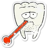 distressed sticker of a cartoon unhealthy tooth vector