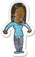 retro distressed sticker of a cartoon annoyed woman vector