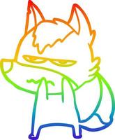 rainbow gradient line drawing cartoon annoyed wolf vector