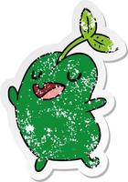 distressed sticker cartoon kawaii cute sprouting bean vector