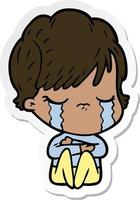 sticker of a cartoon woman crying vector