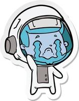 sticker of a cartoon crying astronaut vector