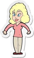 sticker of a cartoon woman shrugging shoulders vector