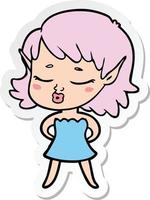 sticker of a pretty cartoon elf girl vector