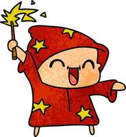 textured cartoon of a happy little wizard vector
