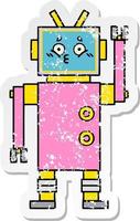 distressed sticker of a cute cartoon robot vector