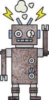 robot de mal funcionamiento de dibujos animados de textura grunge retro vector