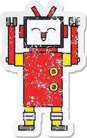 distressed sticker of a cute cartoon robot vector