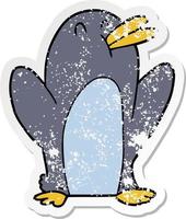 distressed sticker of a cartoon penguin vector