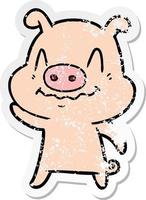 distressed sticker of a nervous cartoon pig vector