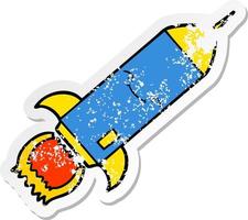 distressed sticker of a cartoon rocket vector