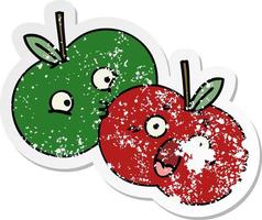 distressed sticker of a cute cartoon pair of apples vector