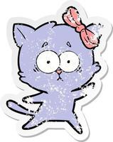 distressed sticker of a cartoon cat vector
