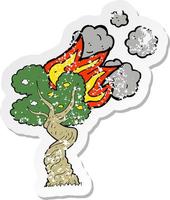 retro distressed sticker of a cartoon burning tree vector