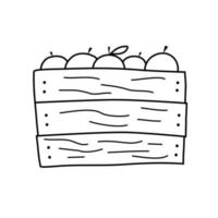 Wooden box with apples in doodle style. vector