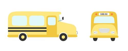 parte delantera y lateral del autobús escolar. ilustración vectorial en un estilo plano dibujado a mano aislado en un fondo blanco vector