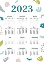 Calendar 2023 retro abstract with texture. Vertical one sheet with all monthes. Week start on Sunday. A4 A3 A2 A5. Vector illustration in trendy style in pastel colors. Minimalistic design