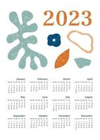 Calendar 2023 retro abstract with texture. Vertical one sheet with all monthes. Week start on Sunday. A4 A3 A2 A5. Vector illustration in trendy style in pastel colors. Minimalistic design