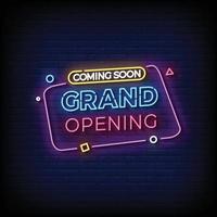 Neon Sign grand opening with Brick Wall Background Vector