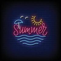 Neon Sign summer with Brick Wall Background Vector