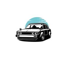 Retro muscle car vector illustration. Vintage poster of reto car. Old mobile isolated on white.