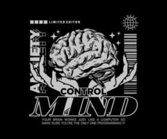 control mental para el gráfico de diseño de camiseta de estilo callejero vector