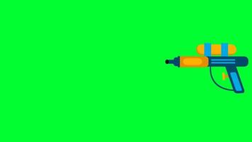 niedliche Cartoon-Spielzeugpistole auf 4k-Video mit grünem Bildschirm. Schuss- oder Schussanimation. Waffe nachladen und Animation zum Abfeuern von Waffen. video