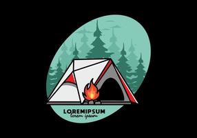 Triangle camping tent and bonfire illustration design vector