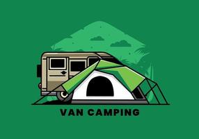 Van car and camping tent illustration design vector