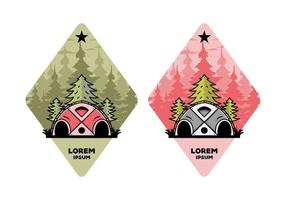 Big family tent and pine trees illustration badge design vector