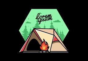 Triangle camping tent and bonfire illustration design vector