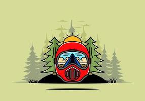 a trail helmet with a pine tree beside vector