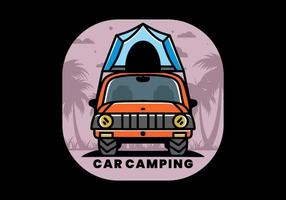 Camping on the roof of car illustration badge design vector