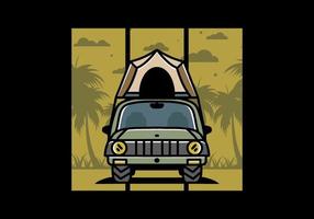 Camping on the roof of car illustration badge design vector