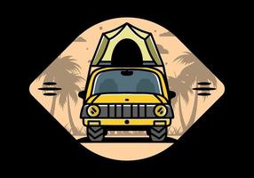 Camping on the roof of car illustration badge design vector