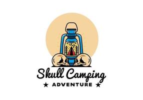 Outdoor lantern with triangle camping tent and two skull illustration vector