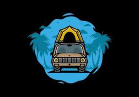 Camping on the roof of car illustration badge design vector